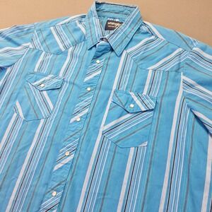 Wrangler Western Shirt Mens 1X Blue Striped Short Sleeve Pearl Snap Rodeo Chore